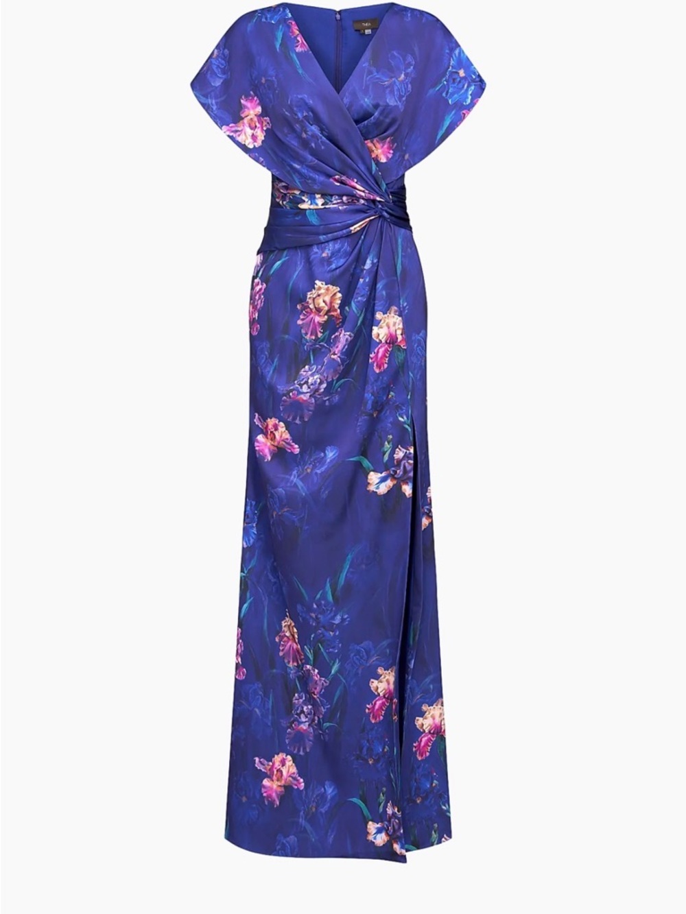 Theia Blue Purple Floral Maxi Dress with Pink Accents Angelina fit flare gown